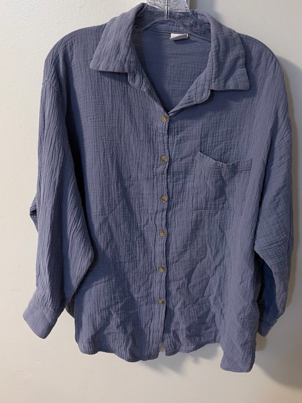 SOTE Relaxed Cotton Gauze Button-Up Shirt - Slate Blue